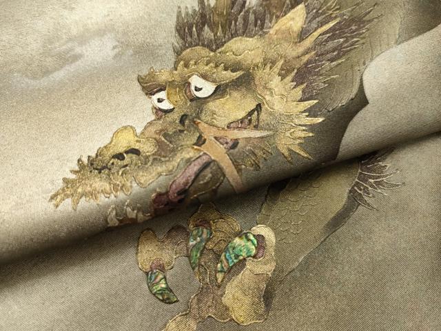 平和屋着物●友禅作家 大槻純 太鼓柄袋帯 螺鈿 龍 金彩 引箔 さが美扱い 正絹 逸品 AABJ7525sx
