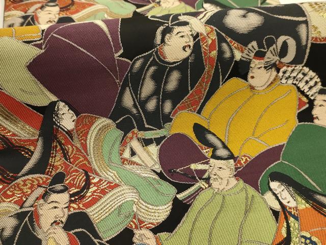 平和屋着物●六通柄袋帯 三十六歌仙図 黒地 金糸 正絹 逸品 AABJ7526sx