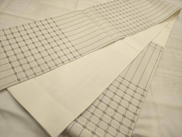 平和屋着物▽六通柄袋帯 スリーシーズン 春夏秋 格子 花織 銀糸 正絹 逸品 AABJ7528sx