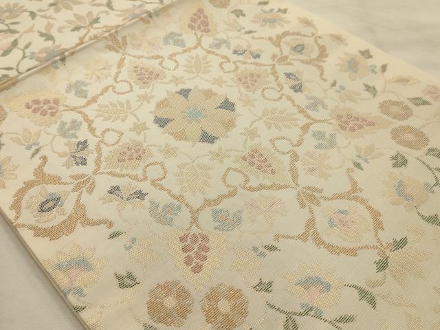 平和屋着物●六通柄 本袋帯 更紗花文 金糸 正絹 逸品 AABJ7530sx