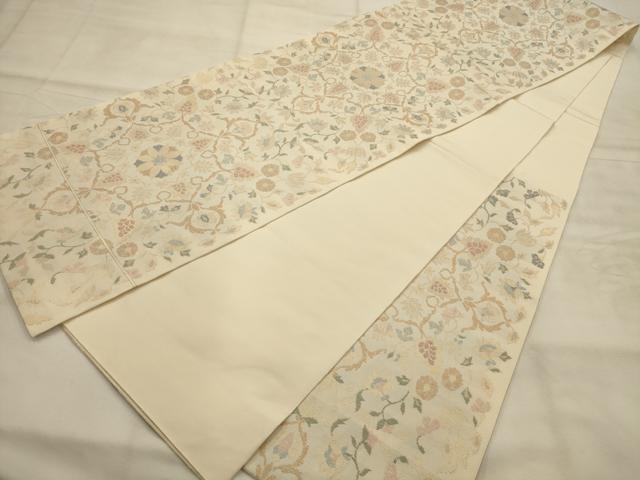 平和屋着物●六通柄 本袋帯 更紗花文 金糸 正絹 逸品 AABJ7530sx