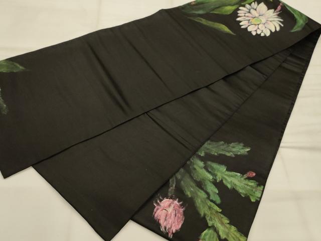 平和屋着物●アンティーク 大正ロマン 太鼓柄 京袋帯 作家物 手描き 草花文 黒地 正絹 逸品 AABJ7546sx
