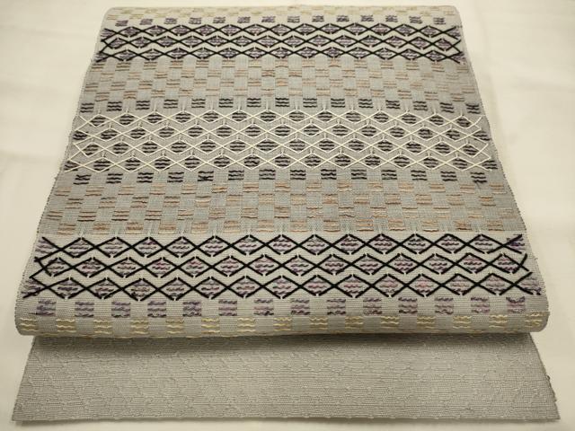 平和屋着物●西陣 丸勇謹製 八寸名古屋帯 横段文 証紙付き 正絹 逸品 AABJ7552sx