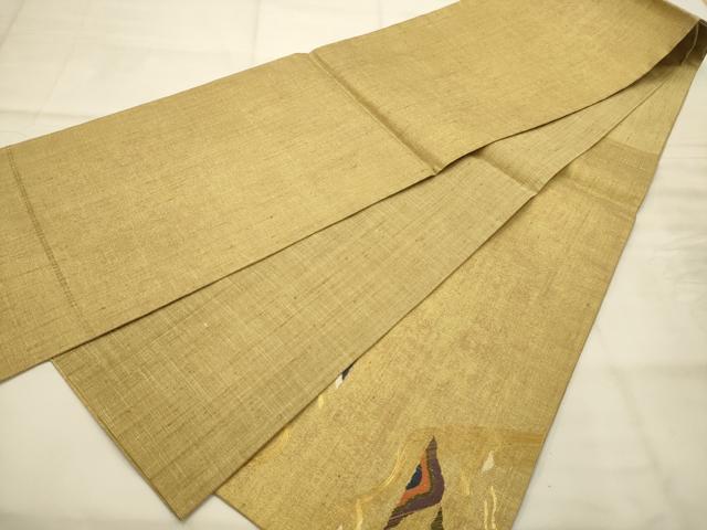 平和屋着物▽名門 しょうざん 生紬 紙屋川伝承 絹漉貴 太鼓柄袋帯 スリーシーズン 春夏秋 遠山文 金糸 正絹 逸品 AABJ7557sx