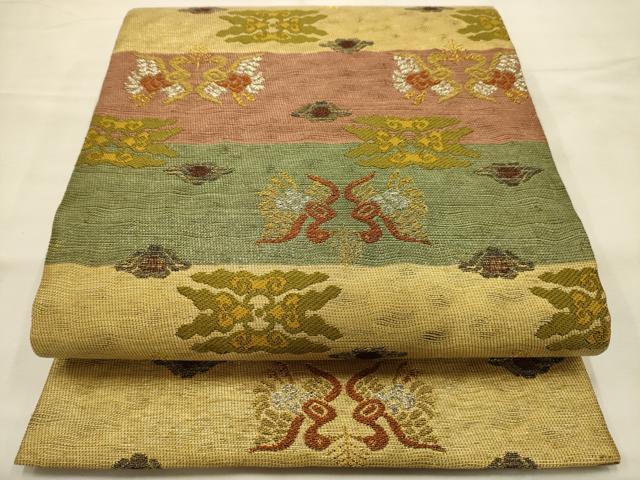 平和屋着物●六通柄袋帯 双鳥花文 金銀糸 正絹 逸品 AABJ7584sx