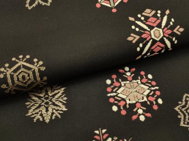平和屋着物●六通柄 本袋帯 唐織 雪華文 黒地 金糸 正絹 逸品 AABJ7585sx