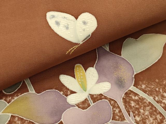 平和屋着物●塩瀬 九寸開き名古屋帯 作家物 刺繍 花蝶文 金糸 金彩 正絹 逸品 AABJ7597sx