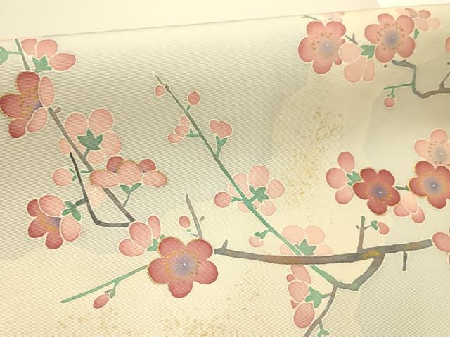 平和屋着物●塩瀬 九寸開き名古屋帯 作家物 刺繍 枝梅 金糸 金彩 正絹 逸品 AABJ7598sx