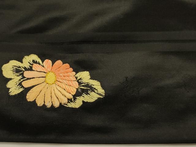 平和屋着物●アンティーク 大正ロマン 九寸名古屋帯 中国三大刺繍 相良刺繍 総刺繍 地紙花文 黒地 金糸 正絹 逸品 AABJ7599sx
