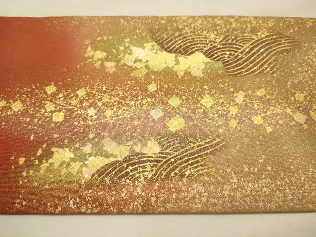 平和屋着物●塩瀬 九寸名古屋帯 立波箔散らし文様 金彩 正絹 逸品 AABJ7605sx