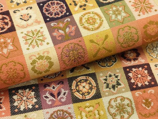 平和屋着物●九寸名古屋帯 市松花文 正絹 逸品 AABJ7607sx