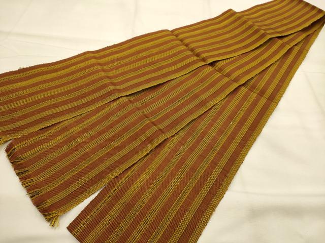 平和屋着物●黄八丈 半幅帯 間道 一重帯 正絹 逸品 AABJ7618sx