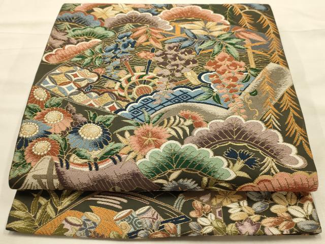 平和屋着物●西陣 白綾苑大庭 六通柄袋帯 唐織 風景文 金糸 正絹 逸品 AABJ7626sx