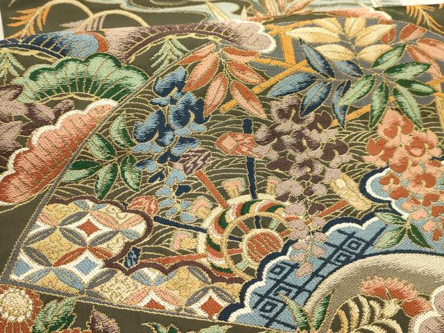 平和屋着物●西陣 白綾苑大庭 六通柄袋帯 唐織 風景文 金糸 正絹 逸品 AABJ7626sx