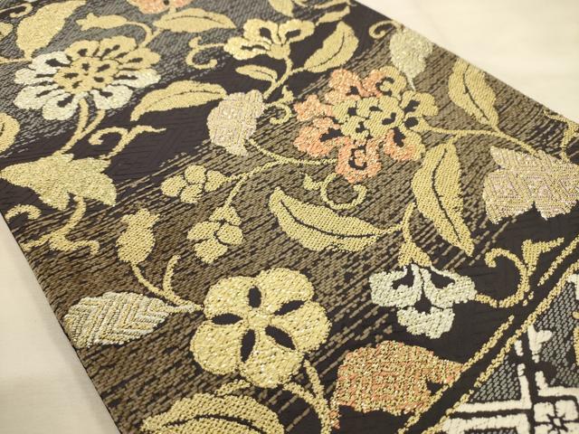 平和屋着物●六通柄袋帯 唐織 更紗花文 金糸 正絹 逸品 AABJ7628sx