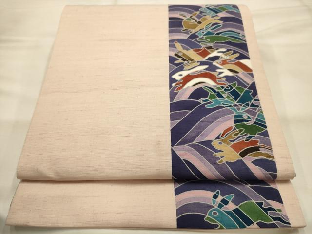 平和屋着物●太鼓柄 京袋帯 作家物 紬地 兎 うさぎ 正絹 逸品 AABJ7629sx
