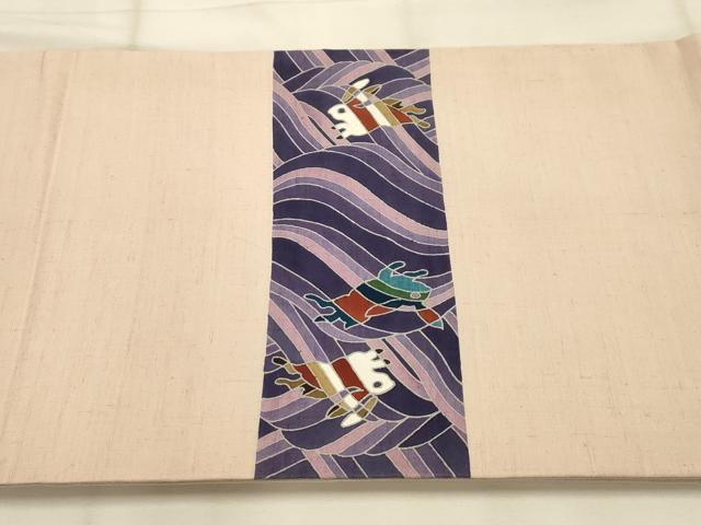 平和屋着物●太鼓柄 京袋帯 作家物 紬地 兎 うさぎ 正絹 逸品 AABJ7629sx