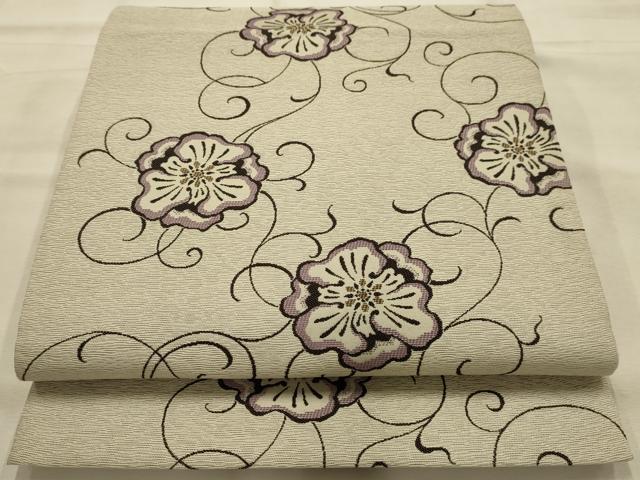 平和屋着物●六通柄袋帯 花唐草文 柿渋染 正絹 逸品 AABJ7632sx