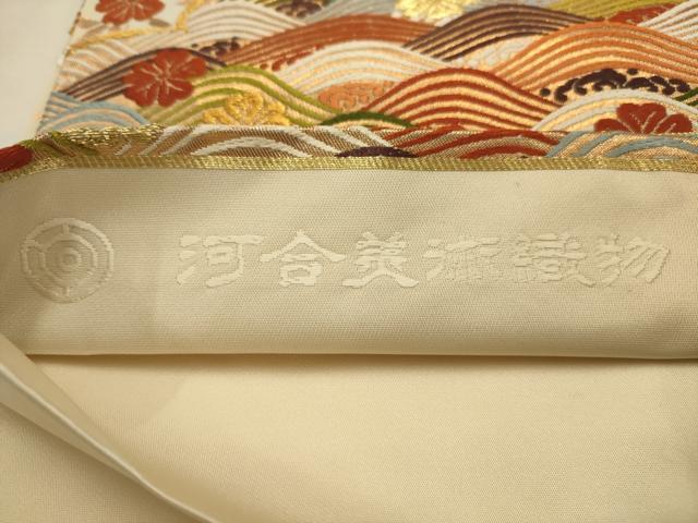 平和屋着物●西陣 河合美術織物謹製 六通柄袋帯 唐織 雲取立波花文 金糸 正絹 逸品 AABJ7638sx