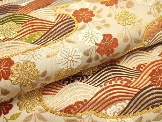 平和屋着物●西陣 河合美術織物謹製 六通柄袋帯 唐織 雲取立波花文 金糸 正絹 逸品 AABJ7638sx