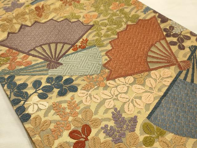 平和屋着物●六通柄袋帯 唐織 扇面花文 正絹 逸品 AABJ7640sx