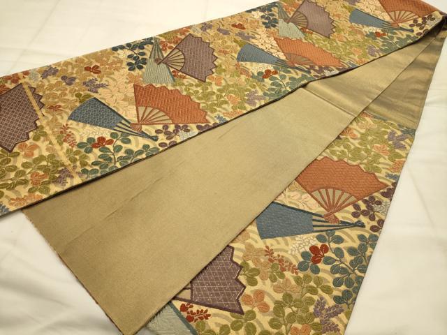 平和屋着物●六通柄袋帯 唐織 扇面花文 正絹 逸品 AABJ7640sx
