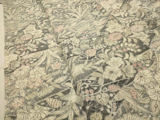平和屋着物■上質な小紋 草花文 鬼しぼ縮緬 正絹 逸品 AABJ7651sx