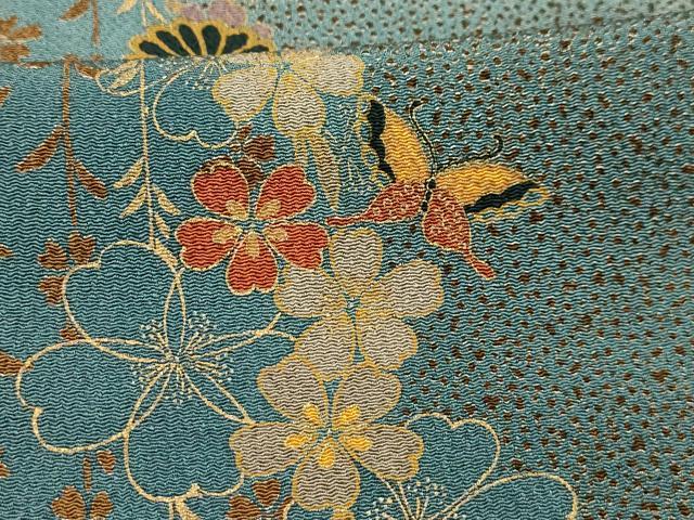 平和屋着物■訪問着 花蝶間道 金彩 鬼しぼ縮緬 正絹 逸品 AABJ7653sx