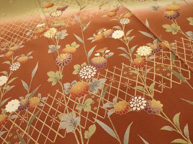 平和屋着物■訪問着 駒刺繍 草花文 暈し染め 金彩 正絹 逸品 AABJ7654sx