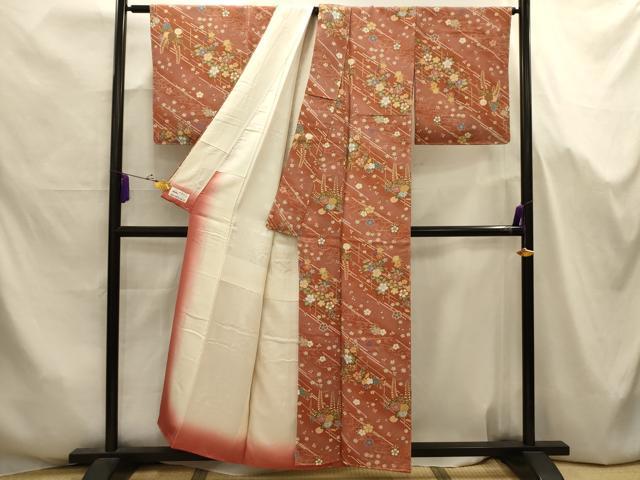 平和屋着物■上質な小紋 流水花文 暈し染め 金彩 鬼しぼ縮緬 やまと誂製 正絹 逸品 AABJ7668sx