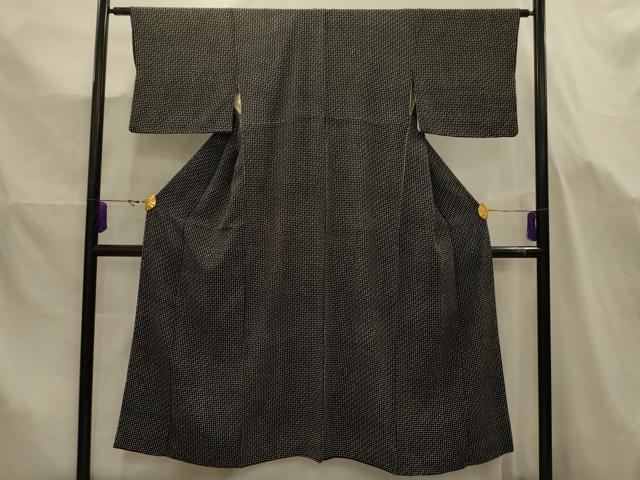 平和屋着物■上質な小紋 変わり格子 黒地 正絹 逸品 AABJ7673sx