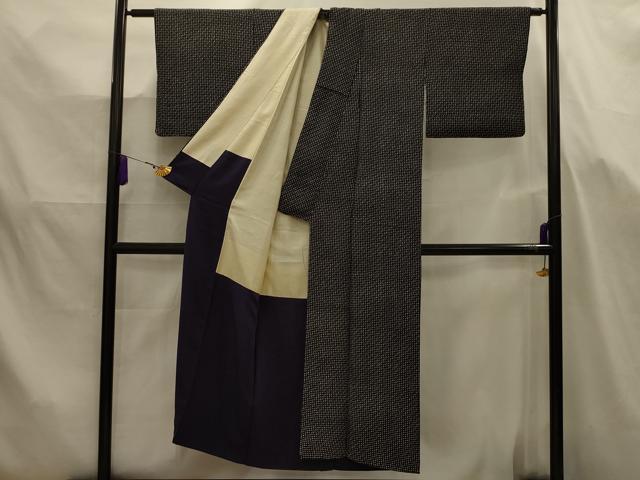 平和屋着物■上質な小紋 変わり格子 黒地 正絹 逸品 AABJ7673sx