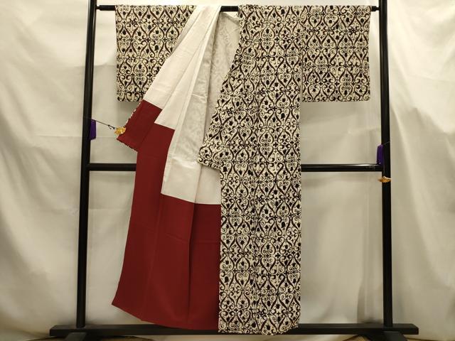 平和屋着物■上質な小紋 唐草文 正絹 逸品 AABJ7676sx