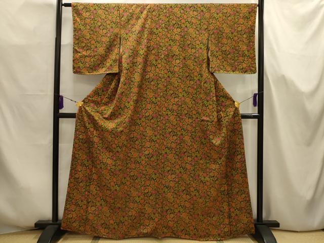 平和屋着物■上質な小紋 更紗花文 正絹 逸品 AABJ7702sx