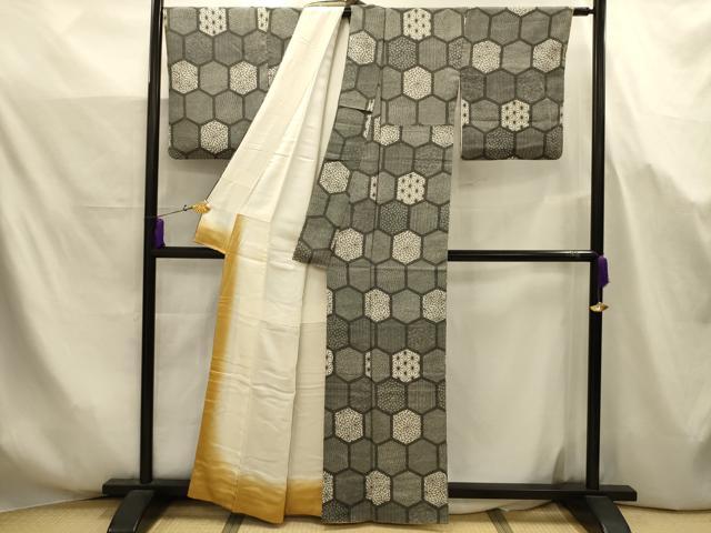 平和屋着物■上質な小紋 亀甲花文 正絹 逸品 AABJ7705sx