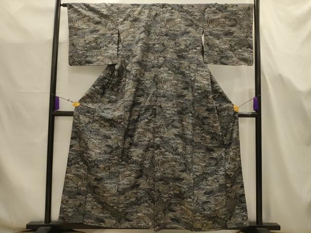 平和屋着物■上質な紬 風景文 正絹 逸品 AABJ7711sx