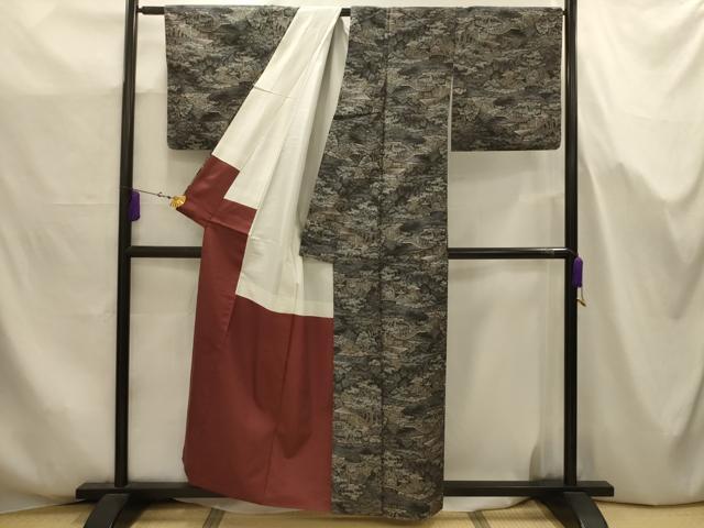 平和屋着物■上質な紬 風景文 正絹 逸品 AABJ7711sx