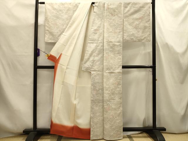 平和屋着物■本場大島紬 白大島 120亀甲 風景文 正絹 逸品 AABJ7712sx