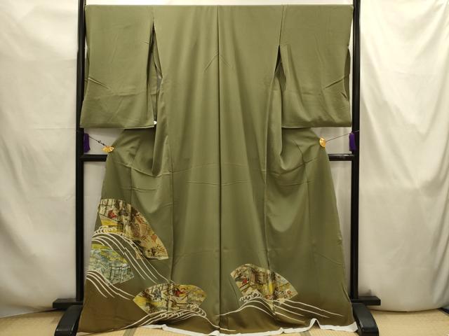 平和屋着物■豪華色留袖 作家物 駒刺繍 地紙人物風景文 金彩 反端付き 仮絵羽 正絹 逸品 未使用 AABJ7726sx