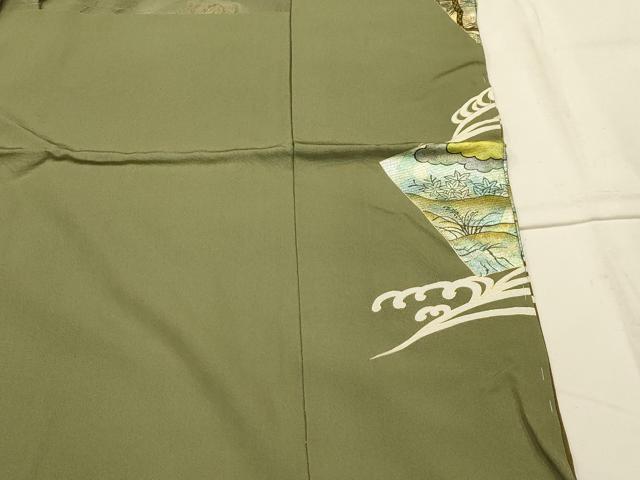 平和屋着物■豪華色留袖 作家物 駒刺繍 地紙人物風景文 金彩 反端付き 仮絵羽 正絹 逸品 未使用 AABJ7726sx