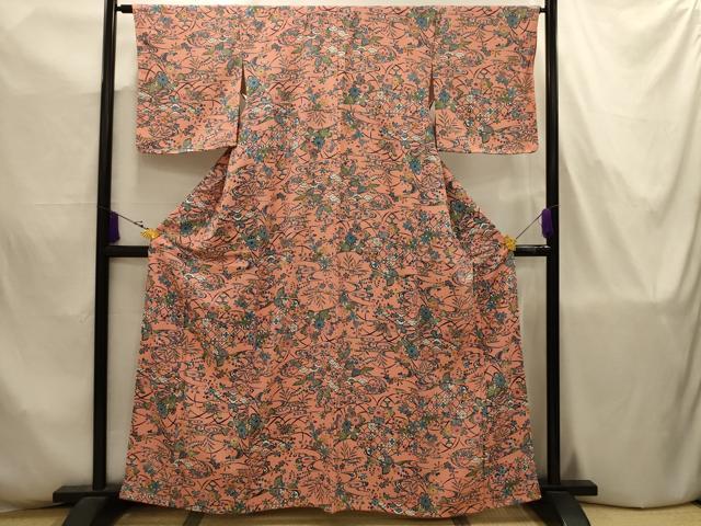 平和屋着物■上質な小紋 型染め 流水花文 正絹 逸品 AABJ7731sx
