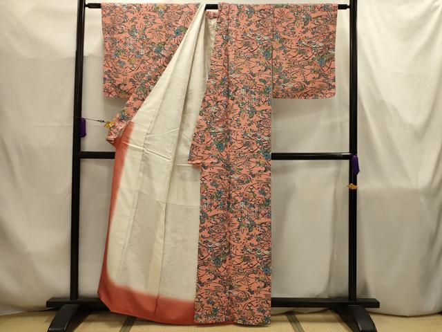 平和屋着物■上質な小紋 型染め 流水花文 正絹 逸品 AABJ7731sx