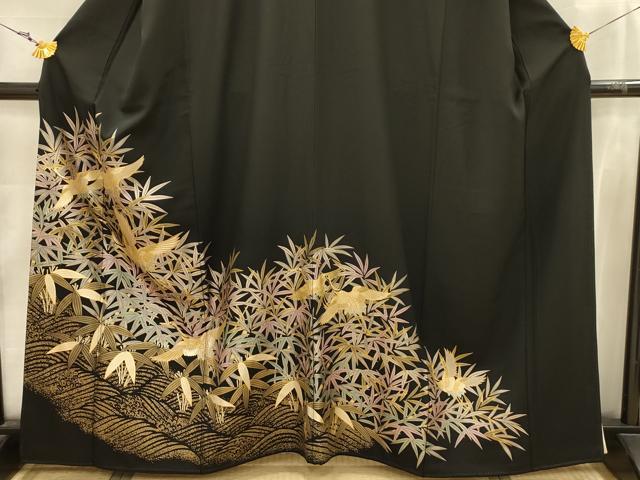 平和屋着物■豪華黒留袖 飛鶴文 金銀彩 正絹 逸品 AABJ7744sx