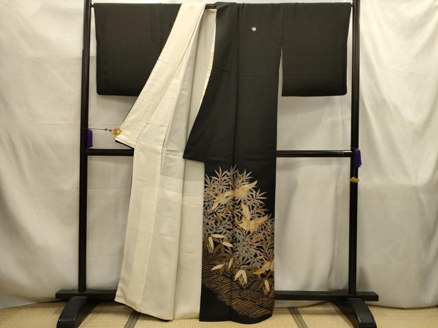 平和屋着物■豪華黒留袖 飛鶴文 金銀彩 正絹 逸品 AABJ7744sx