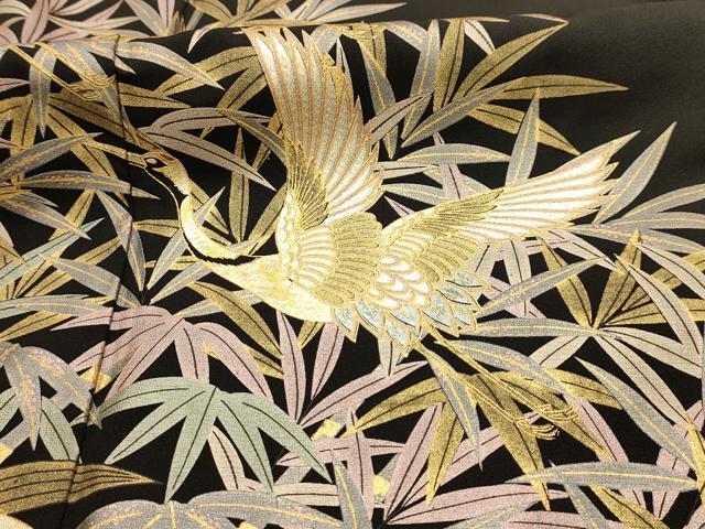 平和屋着物■豪華黒留袖 飛鶴文 金銀彩 正絹 逸品 AABJ7744sx