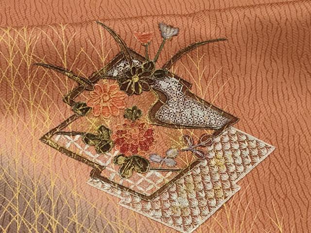平和屋着物■訪問着 松皮菱花文 暈し染め 金銀彩 正絹 逸品 AABJ7767sx