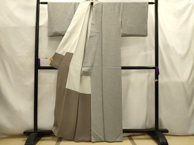 平和屋着物■上質な色無地 流水地紋 利休白茶色 正絹 逸品 AABJ7768sx