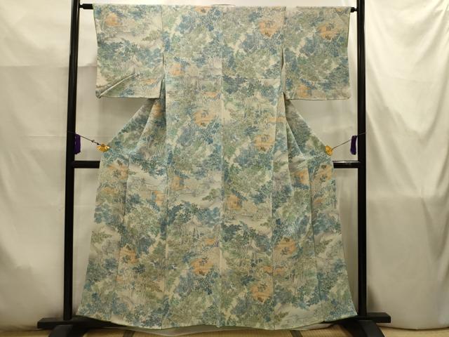 平和屋着物■上質な小紋 人物風景文 鬼しぼ縮緬 正絹 逸品 AABJ7774sx