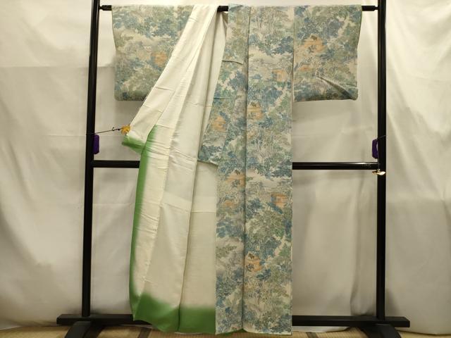 平和屋着物■上質な小紋 人物風景文 鬼しぼ縮緬 正絹 逸品 AABJ7774sx