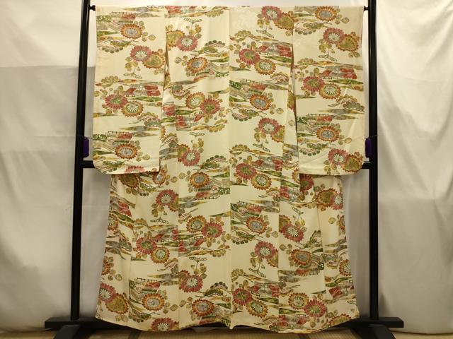 平和屋着物■小振袖 二尺袖 型染め 風景文 正絹 逸品 AABJ7786sx